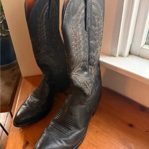 Lucchese Black Western Boots with Tan Stitching